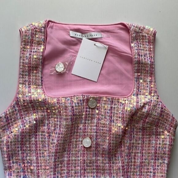 NWT Authentic Endless Rose Sequin Tweed Mini Dress With Pearlescent Buttons - Picture 11 of 13